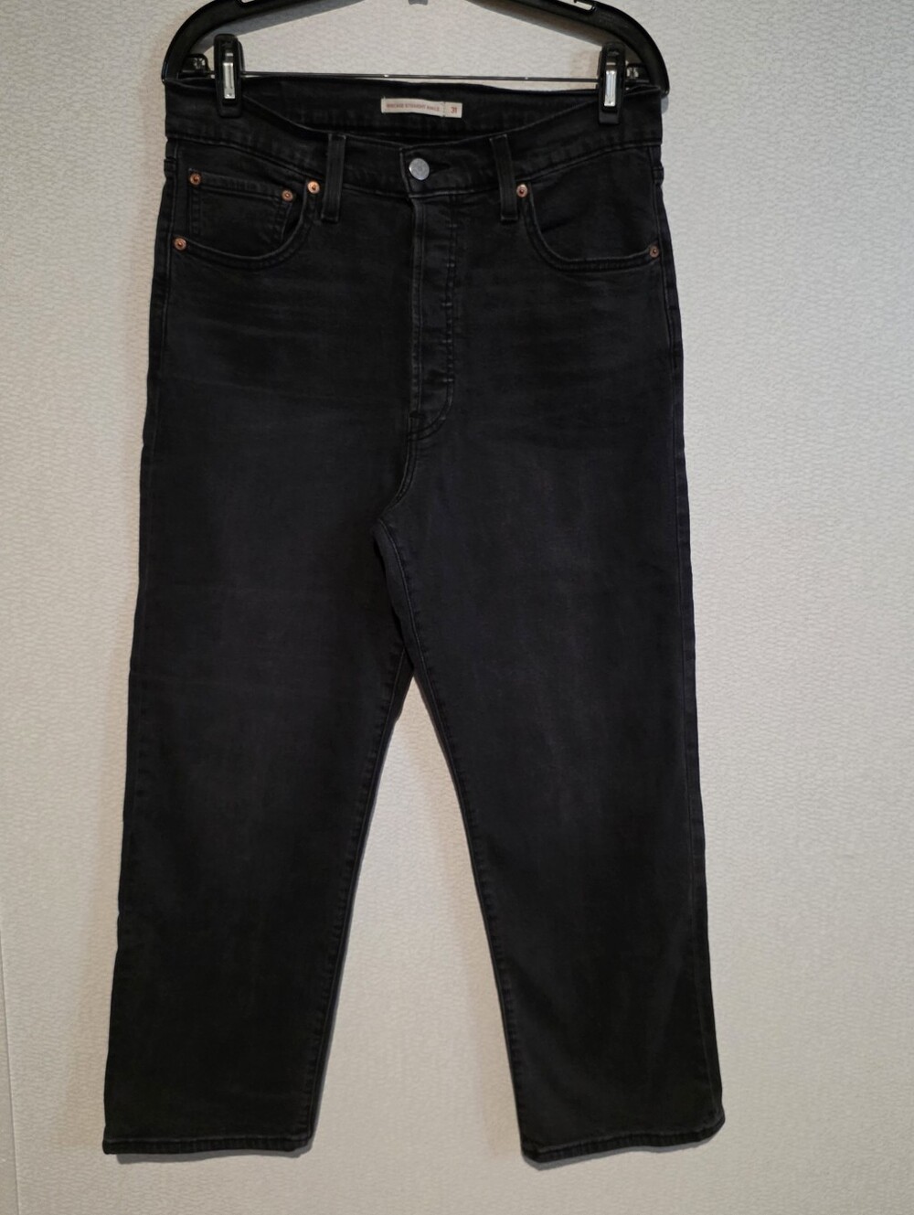 Levis Ribcage Straight Ankle Jeans Black Size 31 High Rise Stretch